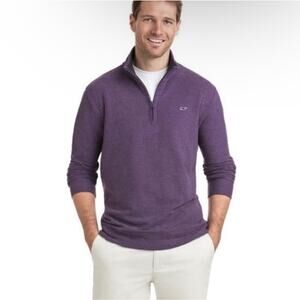 Vineyard Vines Saltwater Pique Purple Men Quarter Zip Pullover Sweatshirt Medium